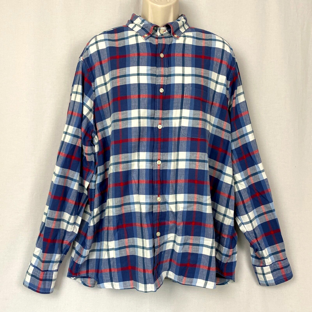 Vineyard Vines Classic Fit Shirt Mens XL Linen Blend Plaid Button Up Pocket Blue